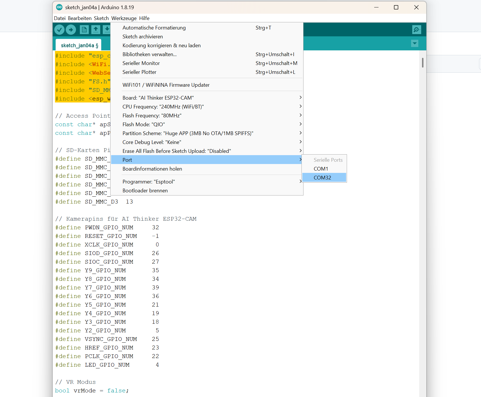 Port auswählen & hochladen